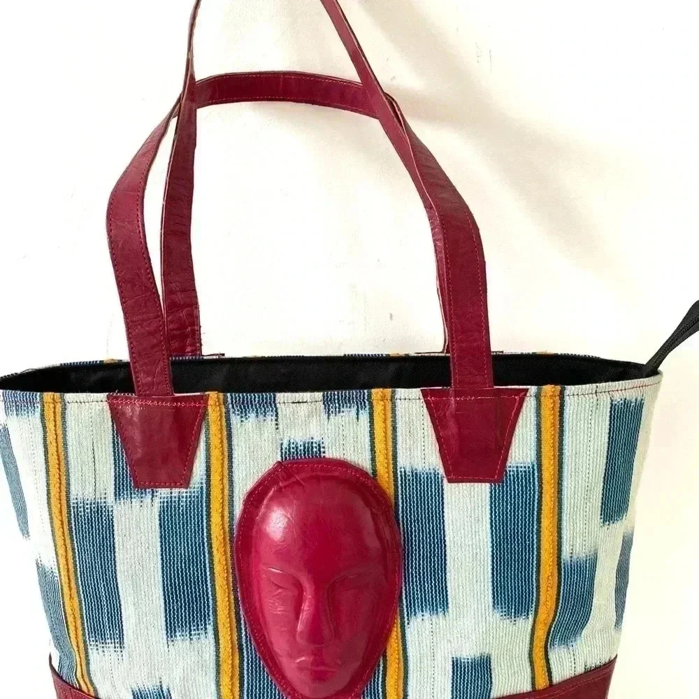 Handmade cloth leather satchel handbag